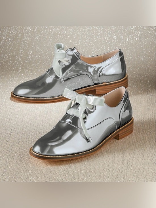 Zara Shoes - Midnight Velvet Silver Patent Oxford with Ribbon Laces